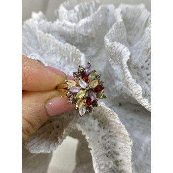 Sky Jewelry Серебряное кольцо в позолоте с натуральными камнями   Цветы