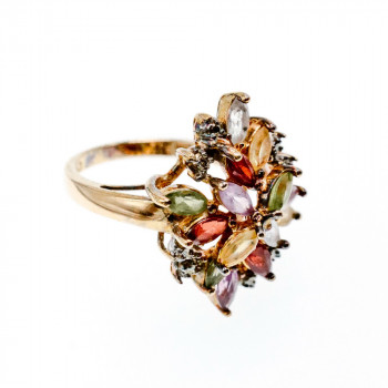 Sky Jewelry Серебряное кольцо в позолоте с натуральными камнями   Цветы