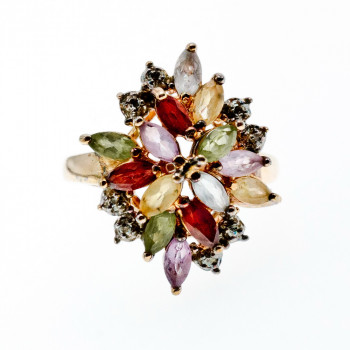 Sky Jewelry Серебряное кольцо в позолоте с натуральными камнями   Цветы