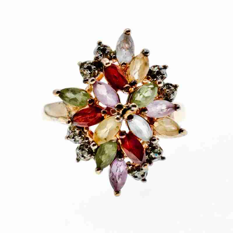 Sky Jewelry Серебряное кольцо в позолоте с натуральными камнями   Цветы