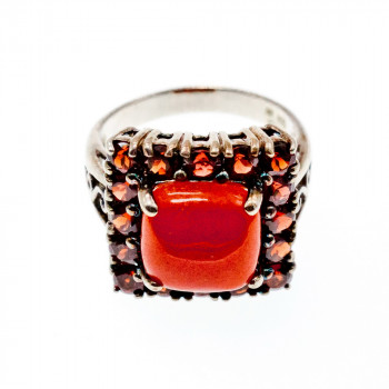 Sky Jewelry Кольцо из серебра с янтарем и гранатом  Восхищение