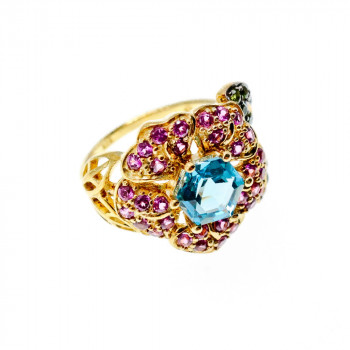 Sky Jewelry Серебряное кольцо в позолоте с топазом хризолитом и шпинелью  Цветы