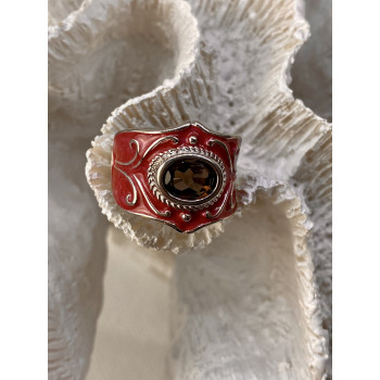 Sky Jewelry Кольцо из серебра с красной эмалью и камнем гессонит