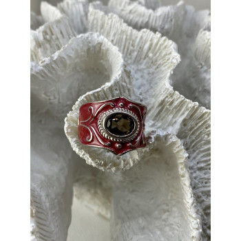 Sky Jewelry Кольцо из серебра с красной эмалью и камнем гессонит
