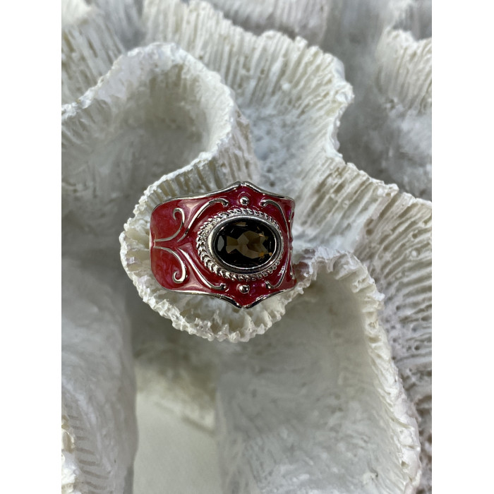 Sky Jewelry Кольцо из серебра с красной эмалью и камнем гессонит