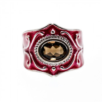 Sky Jewelry Кольцо из серебра с красной эмалью и камнем гессонит