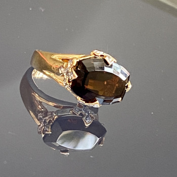 Sky Jewelry Серебряное кольцо в позолоте с камнями гессонит и бриллиантами