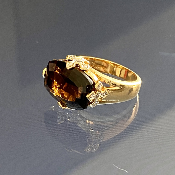 Sky Jewelry Серебряное кольцо в позолоте с камнями гессонит и бриллиантами