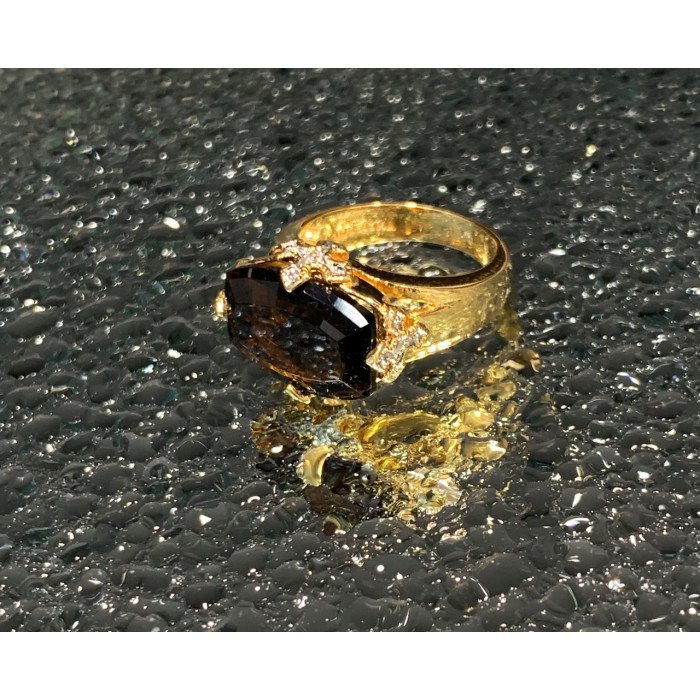 Sky Jewelry Серебряное кольцо в позолоте с камнями гессонит и бриллиантами