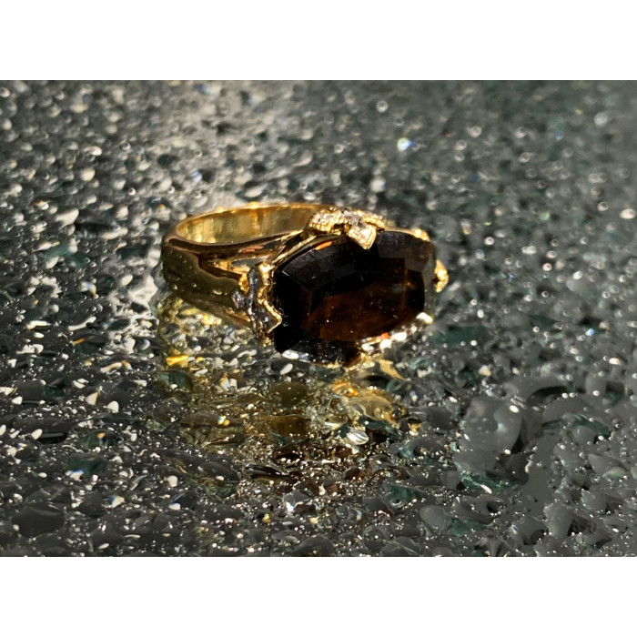 Sky Jewelry Серебряное кольцо в позолоте с камнями гессонит и бриллиантами