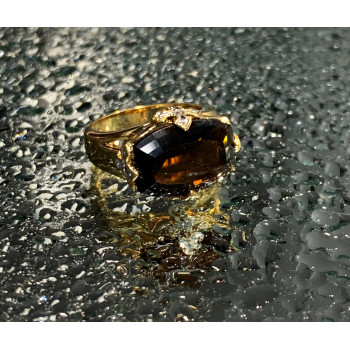 Sky Jewelry Серебряное кольцо в позолоте с камнями гессонит и бриллиантами