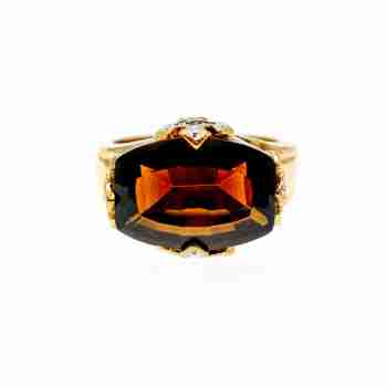 Sky Jewelry Серебряное кольцо в позолоте с камнями гессонит и бриллиантами