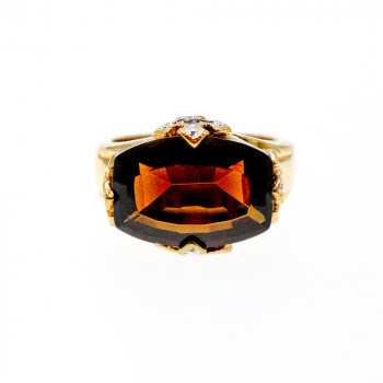 Sky Jewelry Серебряное кольцо в позолоте с камнями гессонит и бриллиантами