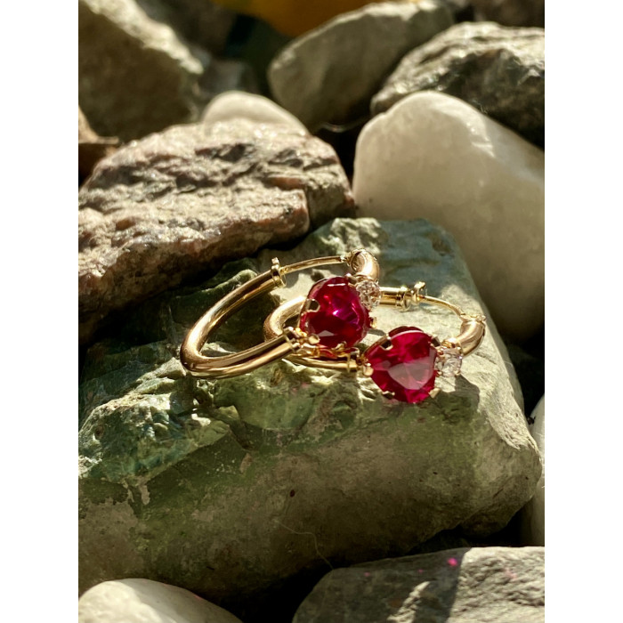 Sky Jewelry Золотые серьги с рубинами и бриллиантами  Сердца