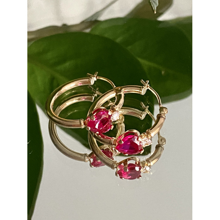 Sky Jewelry Золотые серьги с рубинами и бриллиантами  Сердца