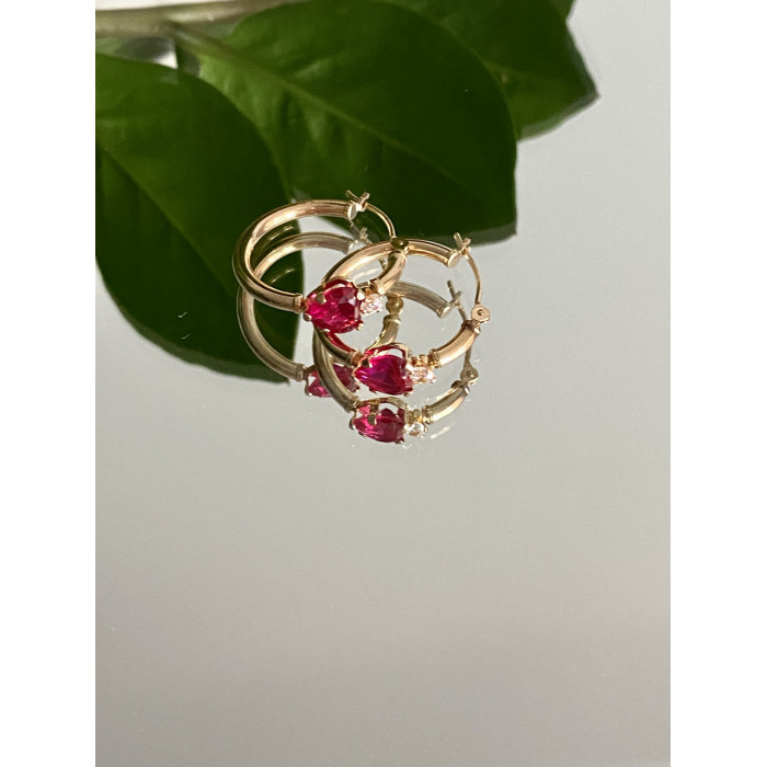 Sky Jewelry Золотые серьги с рубинами и бриллиантами  Сердца