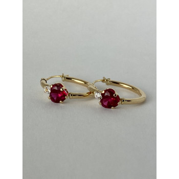 Sky Jewelry Золотые серьги с рубинами и бриллиантами  Сердца