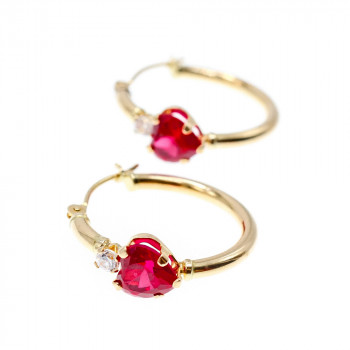 Sky Jewelry Золотые серьги с рубинами и бриллиантами  Сердца