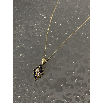 Sky Jewelry Золотая цепочка с кулоном сапфиры и бриллиант