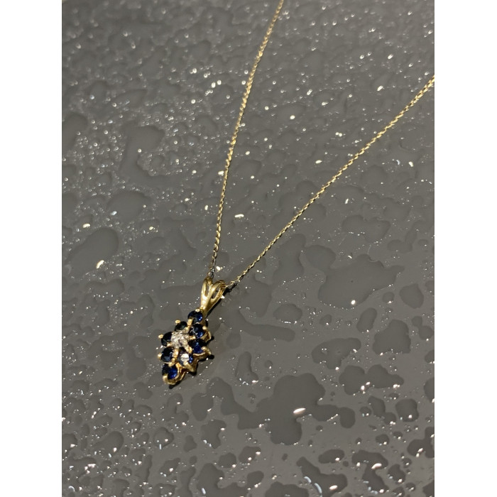 Sky Jewelry Золотая цепочка с кулоном сапфиры и бриллиант