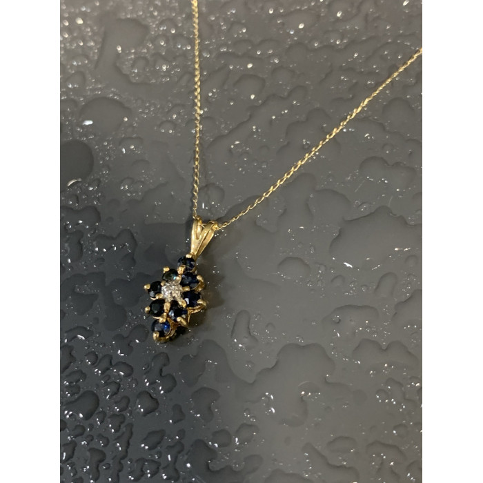 Sky Jewelry Золотая цепочка с кулоном сапфиры и бриллиант