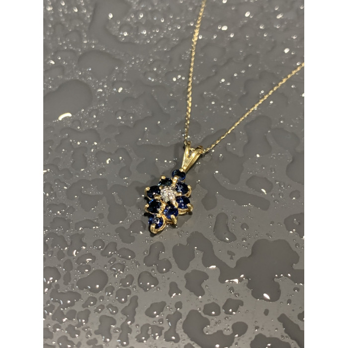 Sky Jewelry Золотая цепочка с кулоном сапфиры и бриллиант