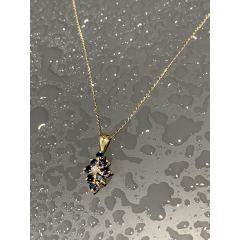 Sky Jewelry Золотая цепочка с кулоном сапфиры и бриллиант