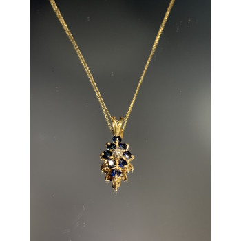 Sky Jewelry Золотая цепочка с кулоном сапфиры и бриллиант