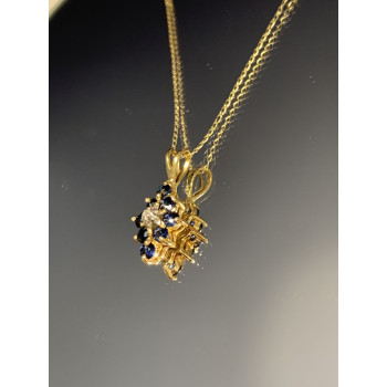 Sky Jewelry Золотая цепочка с кулоном сапфиры и бриллиант