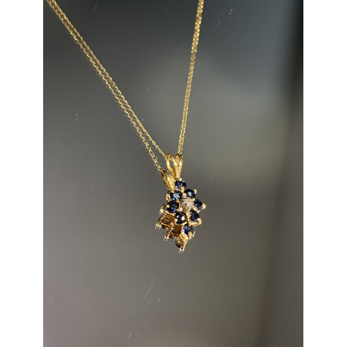 Sky Jewelry Золотая цепочка с кулоном сапфиры и бриллиант