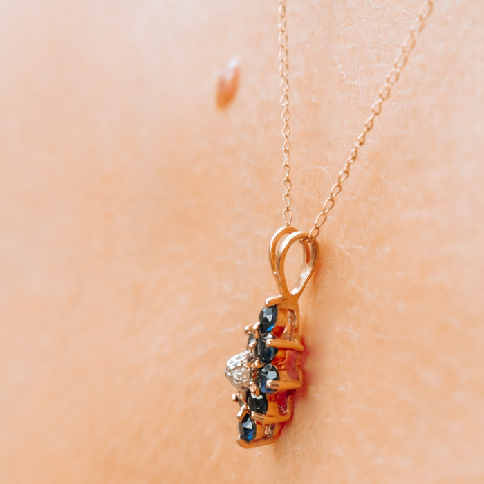 Sky Jewelry Золотая цепочка с кулоном сапфиры и бриллиант