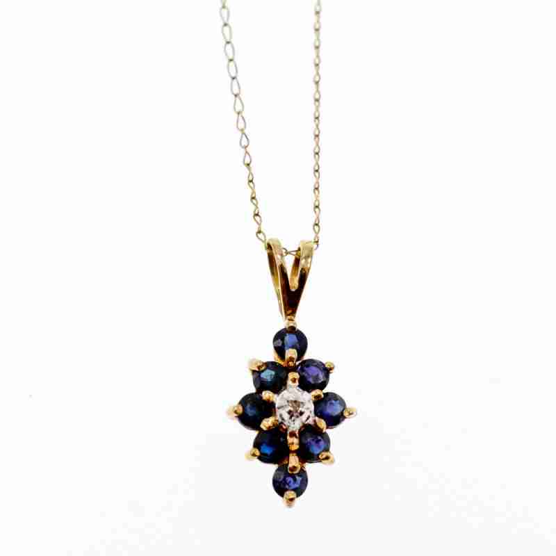 Sky Jewelry Золотая цепочка с кулоном сапфиры и бриллиант