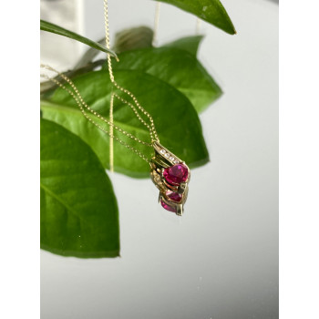Sky Jewelry Золотая цепочка с кулоном рубин и бриллиант  Сердце