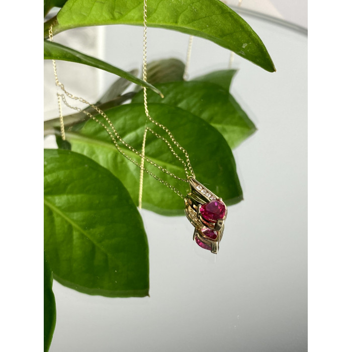 Sky Jewelry Золотая цепочка с кулоном рубин и бриллиант  Сердце