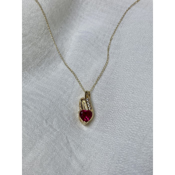 Sky Jewelry Золотая цепочка с кулоном рубин и бриллиант  Сердце