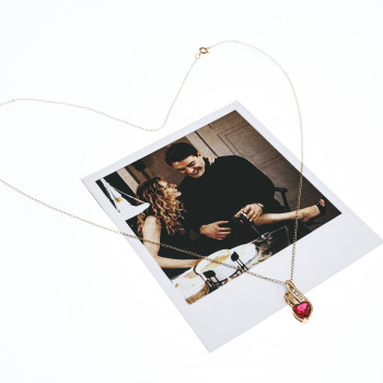 Sky Jewelry Золотая цепочка с кулоном рубин и бриллиант  Сердце