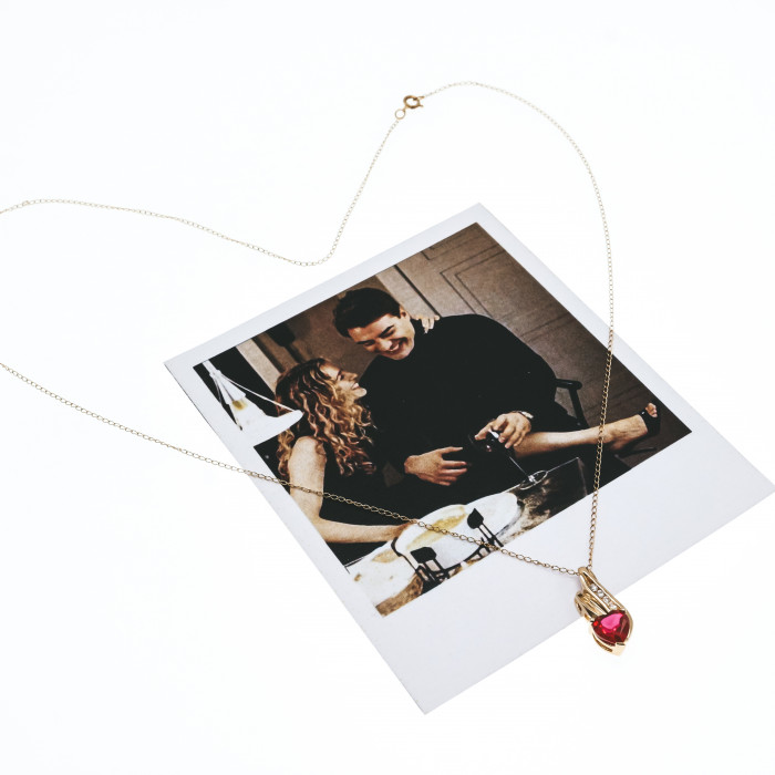 Sky Jewelry Золотая цепочка с кулоном рубин и бриллиант  Сердце