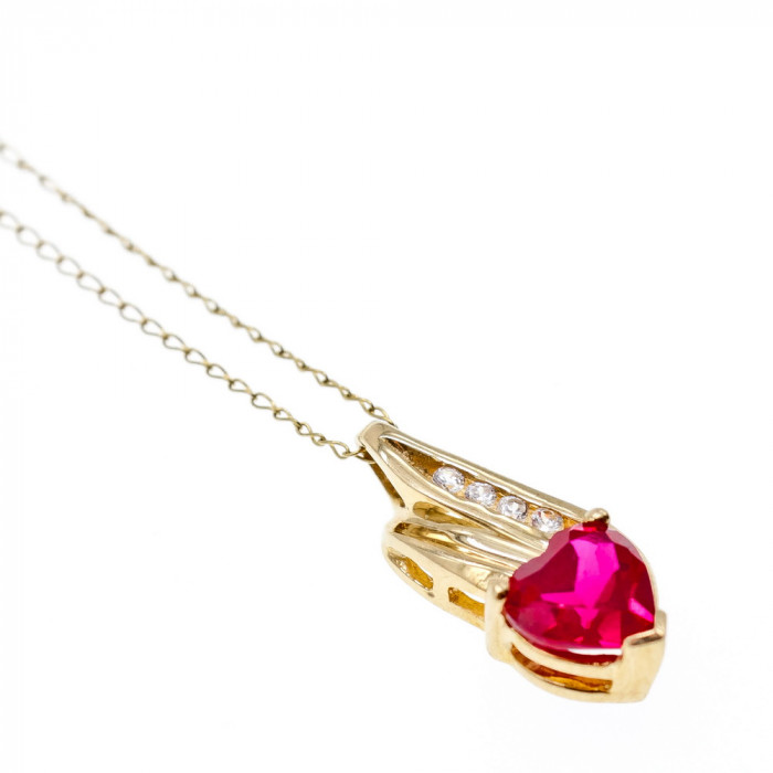 Sky Jewelry Золотая цепочка с кулоном рубин и бриллиант  Сердце