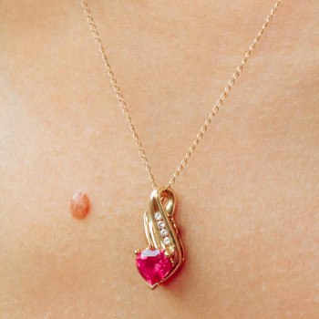 Sky Jewelry Золотая цепочка с кулоном рубин и бриллиант  Сердце