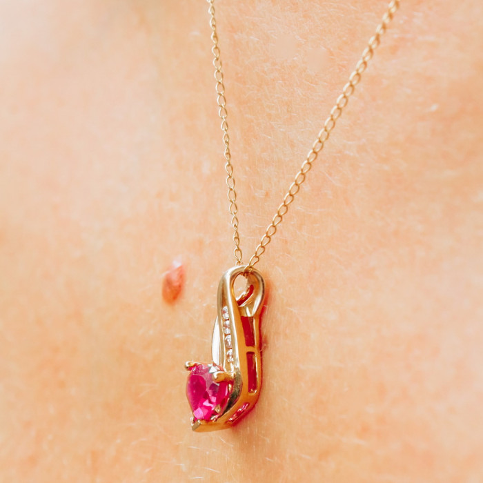 Sky Jewelry Золотая цепочка с кулоном рубин и бриллиант  Сердце