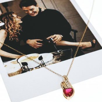 Sky Jewelry Золотая цепочка с кулоном рубин и бриллиант  Сердце