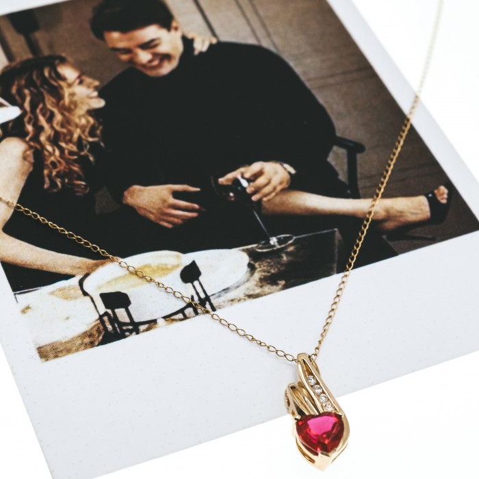 Sky Jewelry Золотая цепочка с кулоном рубин и бриллиант  Сердце