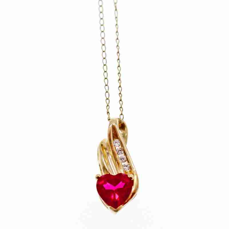 Sky Jewelry Золотая цепочка с кулоном рубин и бриллиант  Сердце