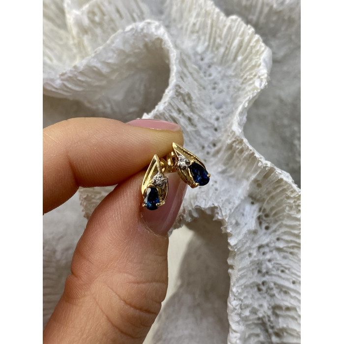 Sky Jewelry Золотые серьги с сапфиром и бриллиантом   Счастье