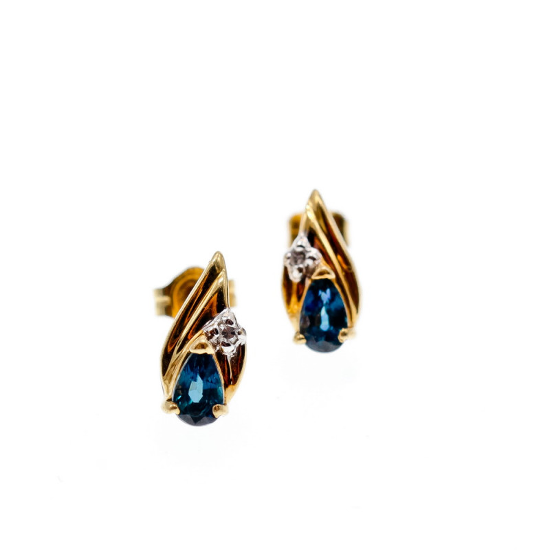 Sky Jewelry Золотые серьги с сапфиром и бриллиантом   Счастье