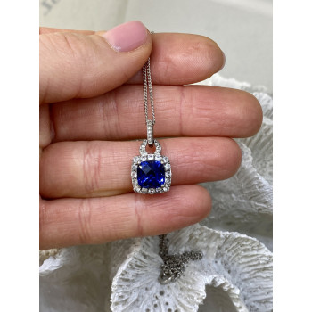 Sky Jewelry Серебряная цепочка с кулоном синий и белый сапфир