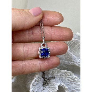 Sky Jewelry Серебряная цепочка с кулоном синий и белый сапфир