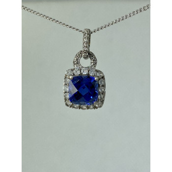 Sky Jewelry Серебряная цепочка с кулоном синий и белый сапфир