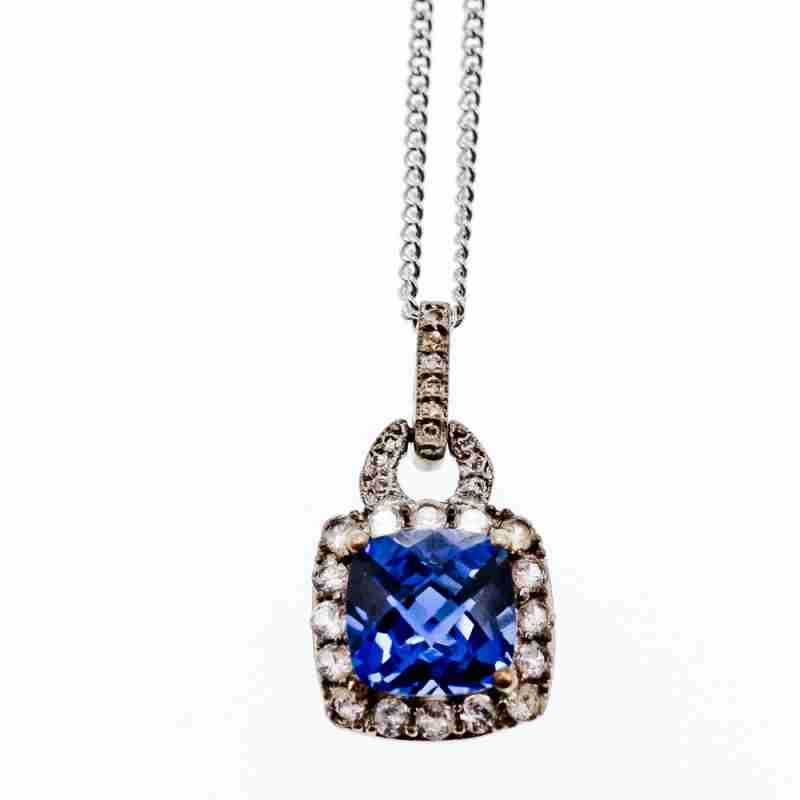 Sky Jewelry Серебряная цепочка с кулоном синий и белый сапфир