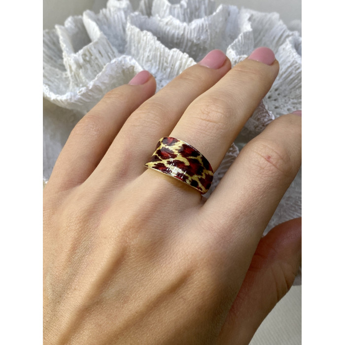 Sky Jewelry Кольцо из серебра в позолоте с эмалью Леопардовый принт